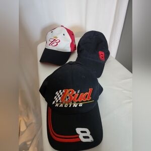 Three Bud Racing Black and Red Caps